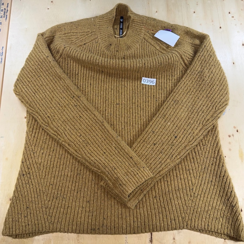 Kuhl Womens Merino Wool Blend Ribbed Mock Neck Sweater Mustard Yellow M